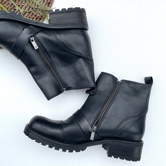 Lucky Brand Womens Shoes Boots Black Ondalucia Combat Buckle Zipper 12 - Picture 7 of 9